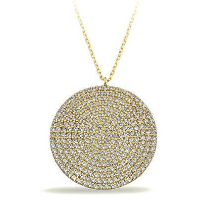 14 Ayar Altın Taşlı Plaka Kolye 0,25 Kuruş Büyüklüğünde